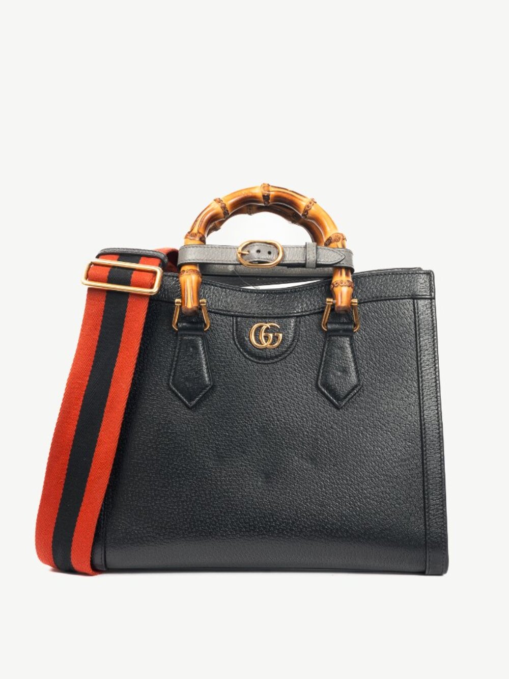 Gucci Diana Medium Black Leather Bamboo Tote